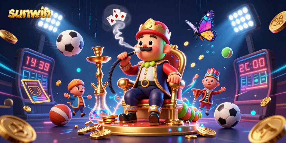 Experience gaming thrills with sunwin featuring a vibrant 3D illustration of a magical casino scene.