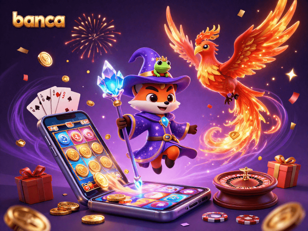 Engage with banca's exciting gaming experience, featuring dazzling visuals and vibrant casino elements.