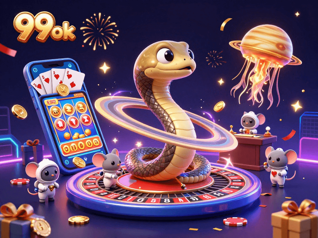 Experience thrilling bets with 99 ok as the Saturn ring snake spins the roulette while astronaut mice wager.