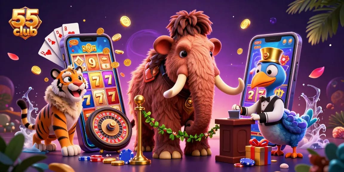 Engage with the 55 club in a vibrant casino scene featuring rich details and colorful gaming elements.