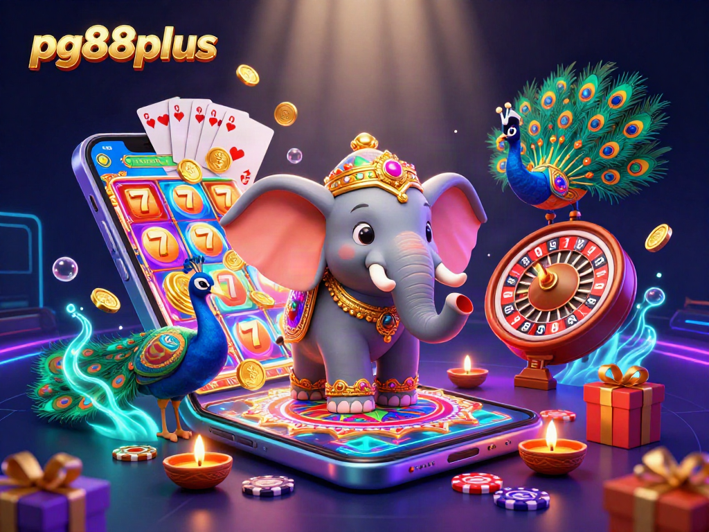 Experience slot gaming with pg88plus highlighted by a vibrant 3D Diwali-themed scene featuring unique characters.