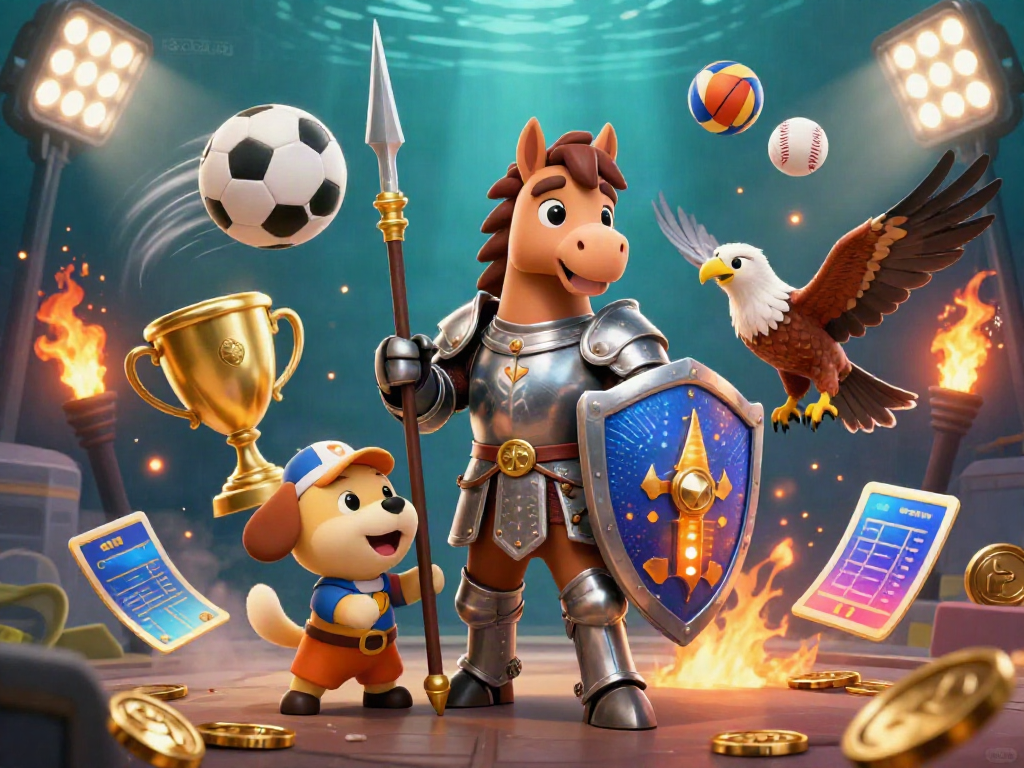 Place bets confidently with kèo nhà cái illustrated in a dynamic sports scene with knights and sports balls.