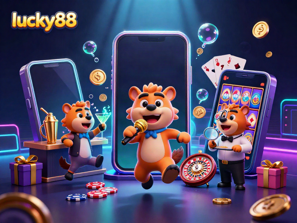 Experience thrilling lucky88 gaming with vibrant characters in an active casino setting.