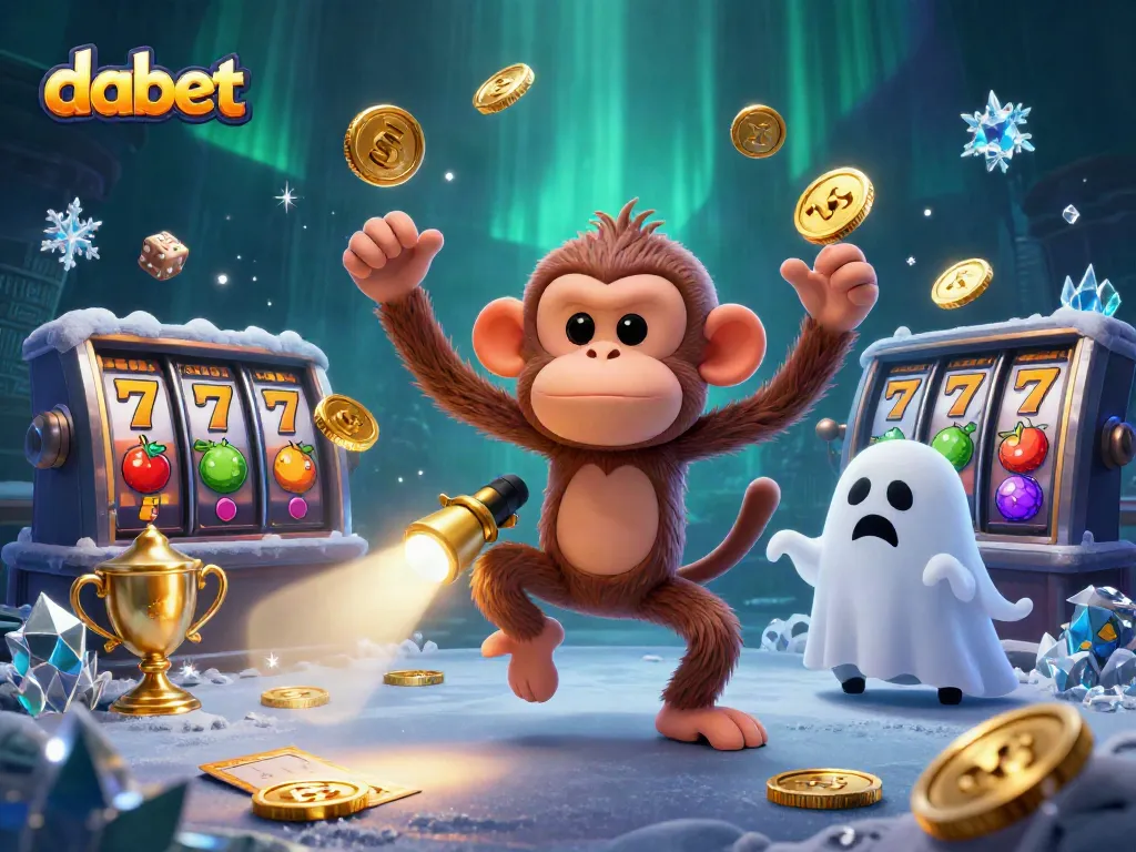 DABET offers thrilling gameplay with a mischievous monkey and ghost-hunter puppy in a haunted casino scene.