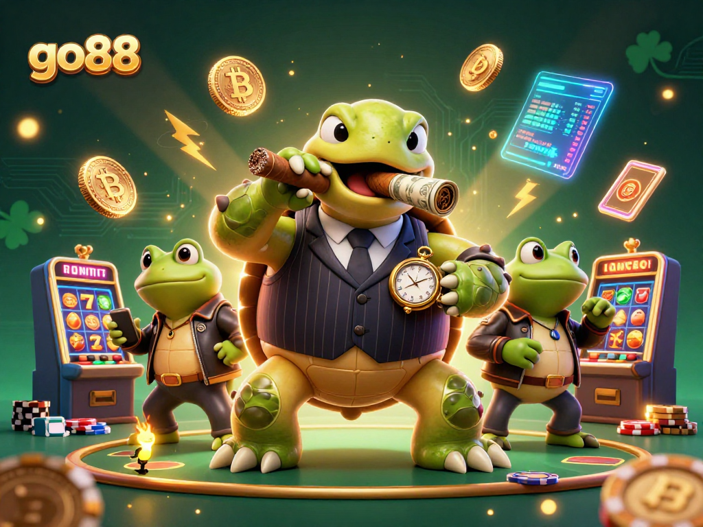 go88 promotions illustrate powerful casino games featuring a snapping turtle in a mobster suit.