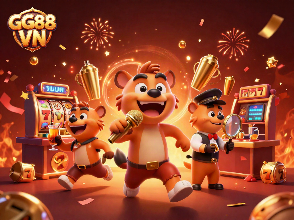Experience the excitement of GG88 VN with a vibrant casino scene featuring hyenas enjoying entertainment.