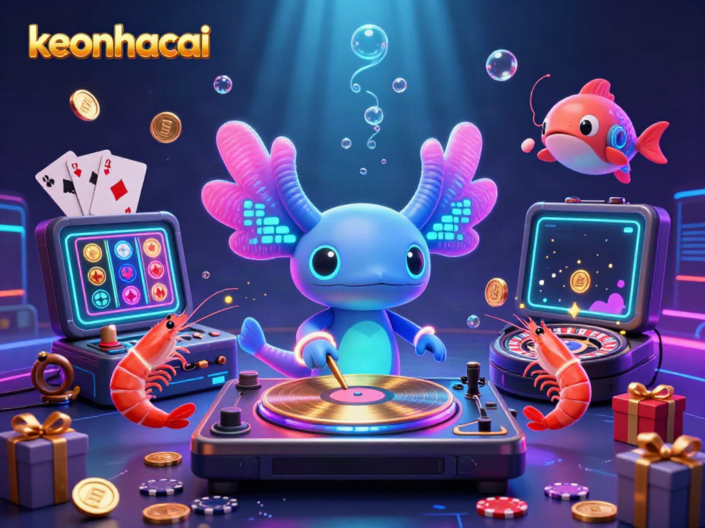 Bet big on keonhacai with vibrant underwater casino party, featuring an axolotl DJ and lively aquatic dancers.