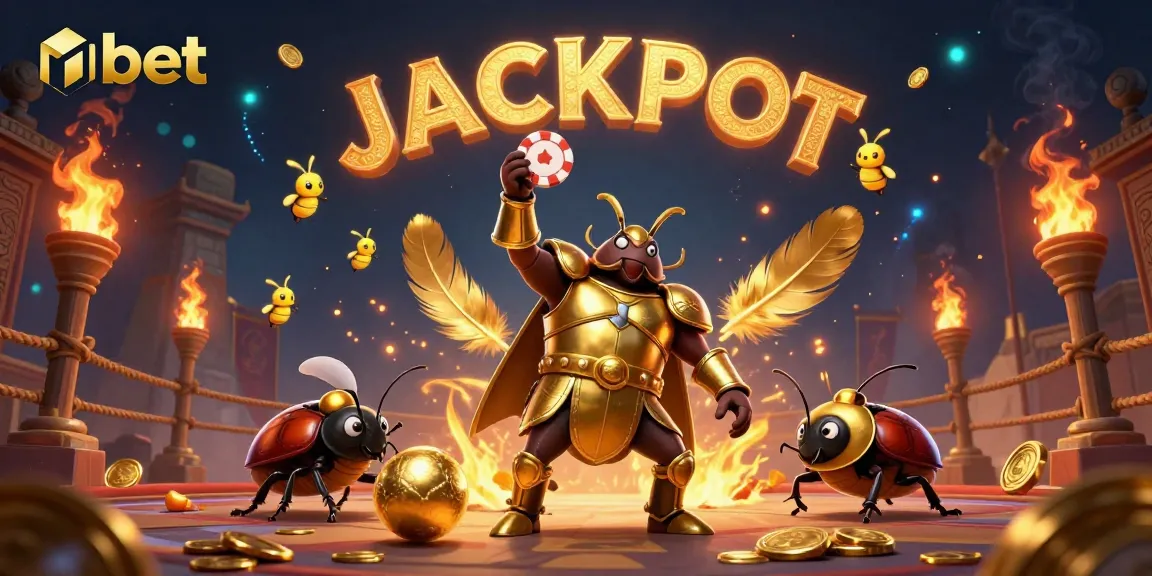 Engage with nbet's thrilling victory of a gladiator beetle in a vibrant casino arena filled with excitement.