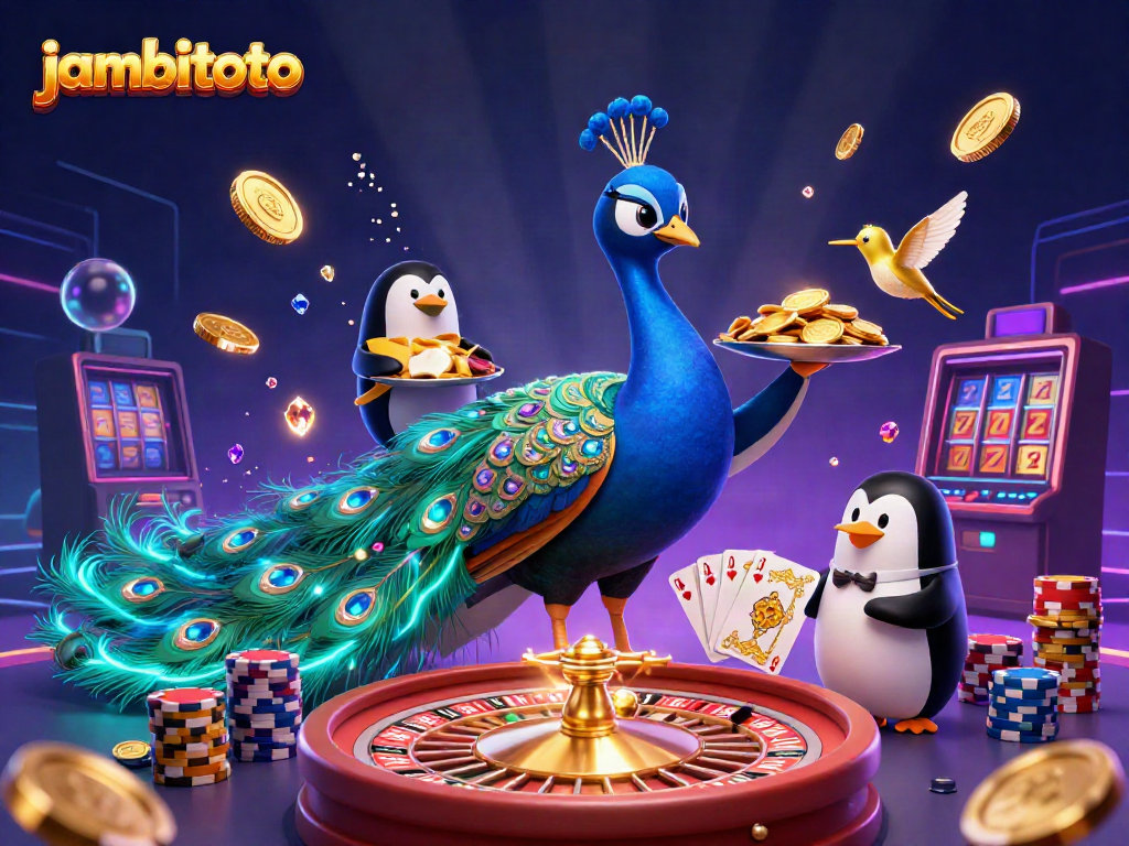 Experience excitement at jambitoto with a vibrant 3D casino scene showcasing dynamic game elements.