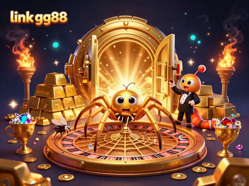Experience the thrilling world of link gg88 with a spinning roulette web and captivating casino imagery.