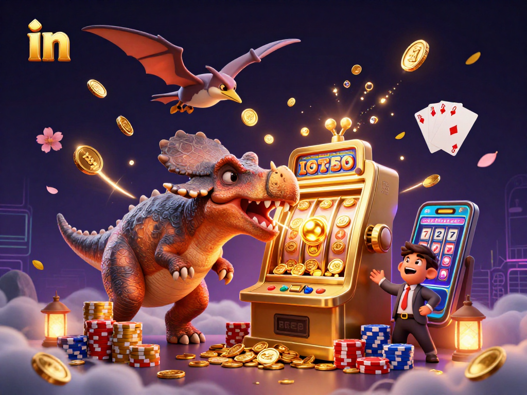 Watch a pachycephalosaurus smashing a slot machine for big wins in this vibrant casino scene full of action.