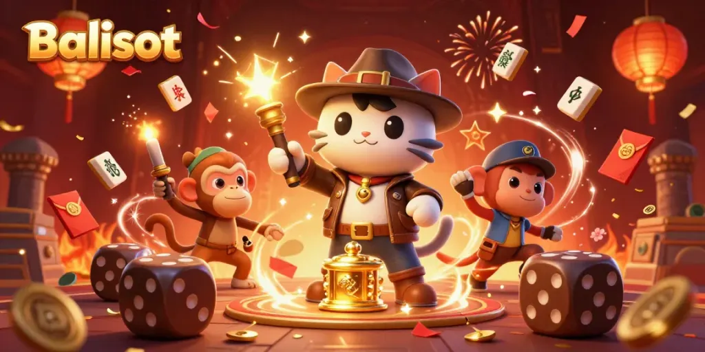 Engage in Balislot’s thrilling gaming atmosphere with an adventurous explorer discovering golden artifacts.