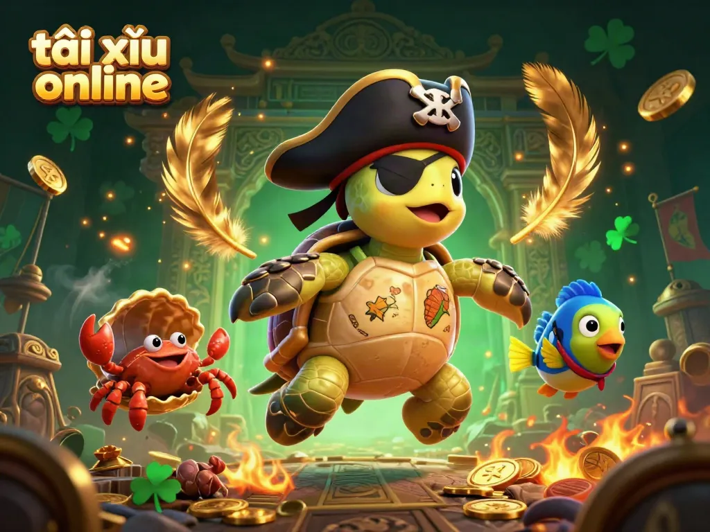 Engage in tài xỉu online with a vibrant scene featuring playful characters and dynamic casino elements.