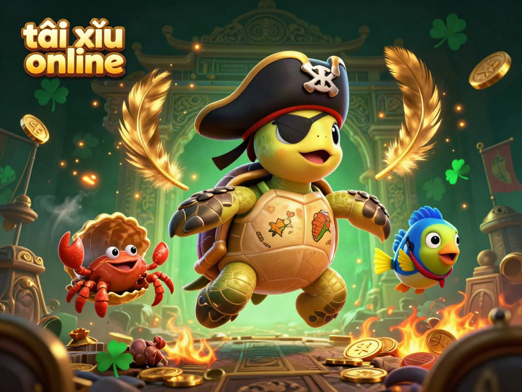 Engage in tài xỉu online with a vibrant scene featuring playful characters and dynamic casino elements.