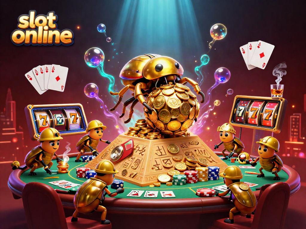 Engage in slot online action with a dynamic scene of beetles and casino elements.