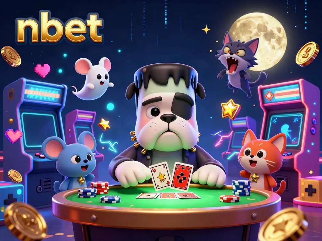Engage in thrilling 3D nbet casino games led by a whimsical Frankenstein bulldog dealer.