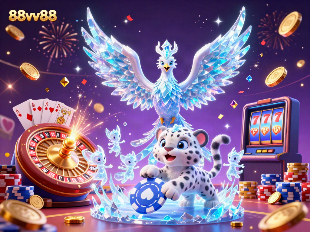 Experience thrilling action at 88vv88 with an enchanting 3D casino scene featuring a phoenix and sparkling elements.