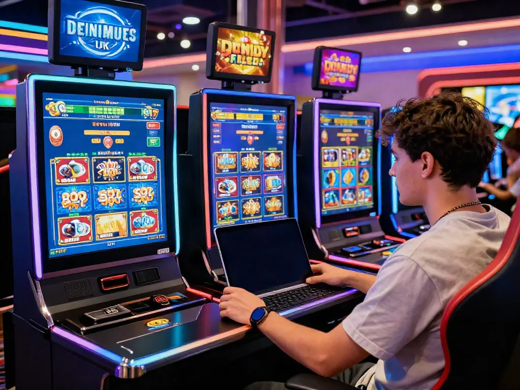 Player engaging with bonus buy slots UK in vibrant online casino setting.