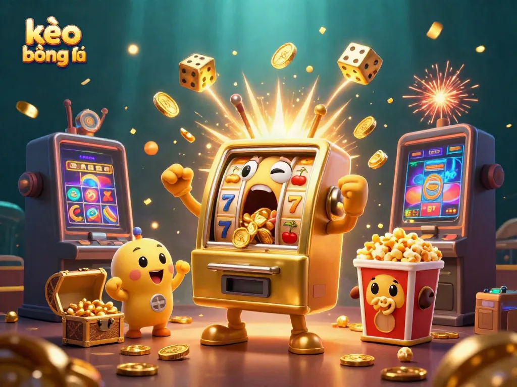 Watch the kèo bóng đá jackpot as the golden slot machine thrills with coins pouring out.