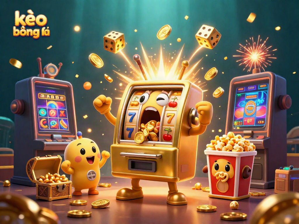 Watch the kèo bóng đá jackpot as the golden slot machine thrills with coins pouring out.