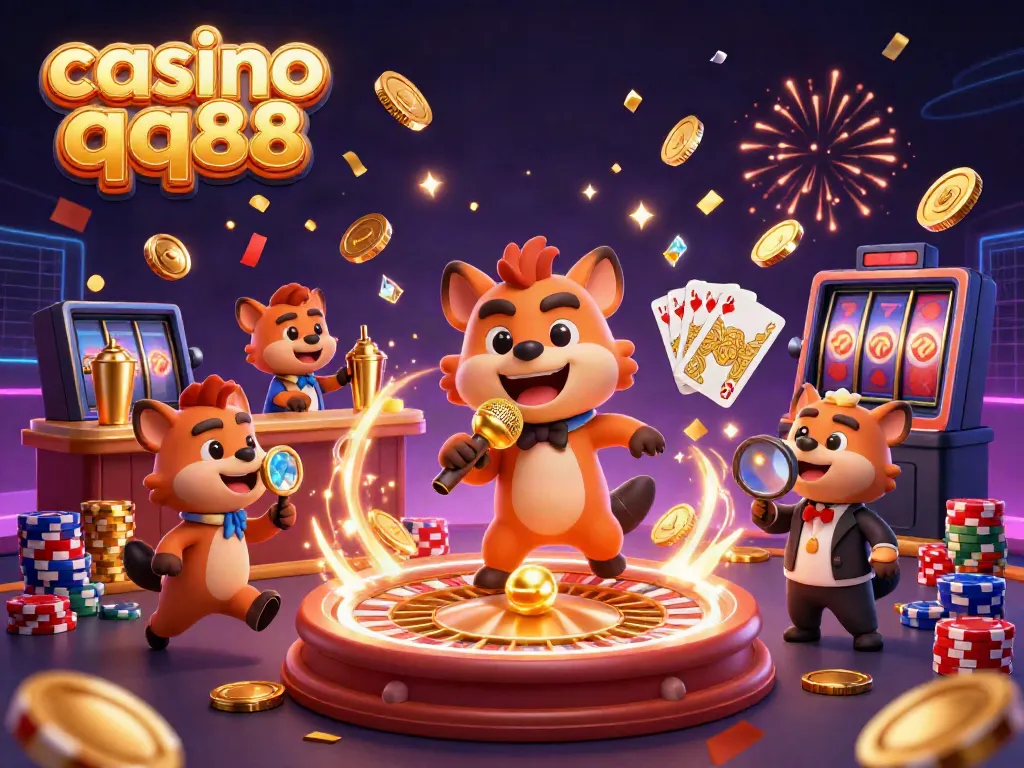 Join the excitement at casino qq88 with lively hyenas portraying a comedic casino scene featuring drinks and IDs.