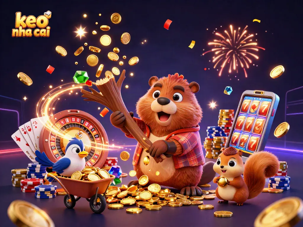 Experience the excitement of keo nha cai with dynamic characters and casino elements in a vibrant scene.