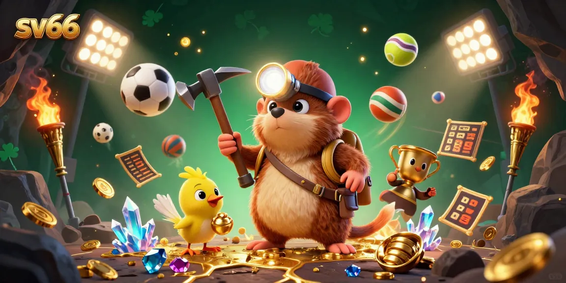 Bet on sv66 as treasure hunter mole digs for riches in vibrant casino-themed scene.