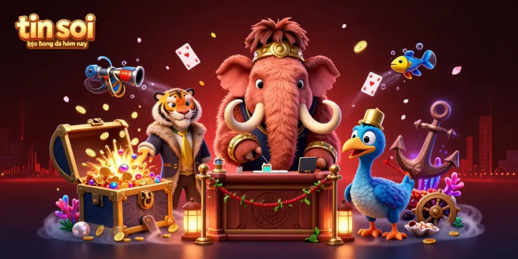 Visualize tin soi kèo bóng đá hôm nay with a vibrant 3D bouncer and VIP scene packed with energetic casino elements.