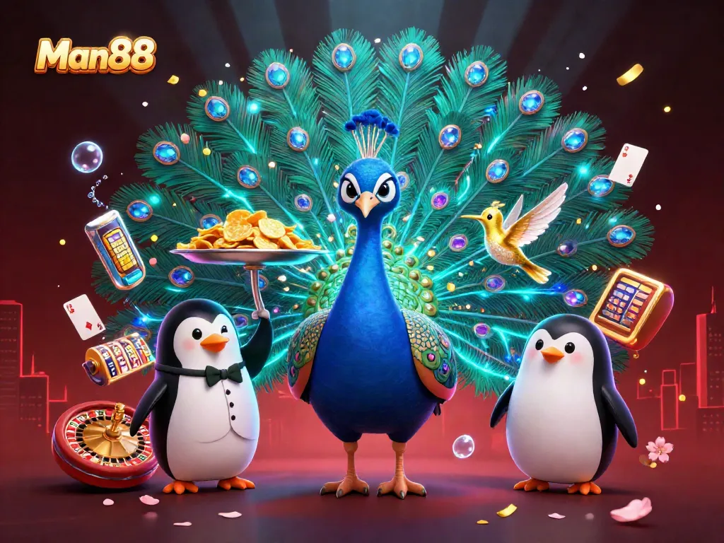 Man88 enhances your gaming experience with vibrant visuals, showcasing exciting casino elements and characters.