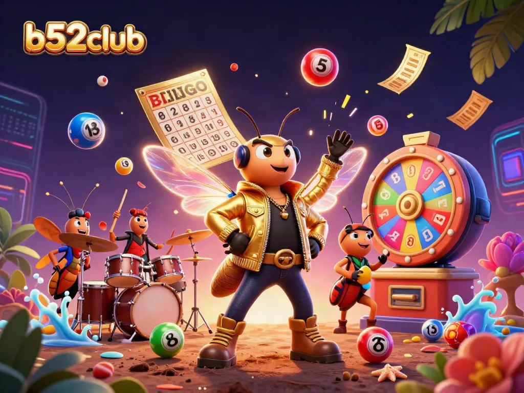 Experience gaming excitement at b52club with vibrant lottery elements and dynamic characters.