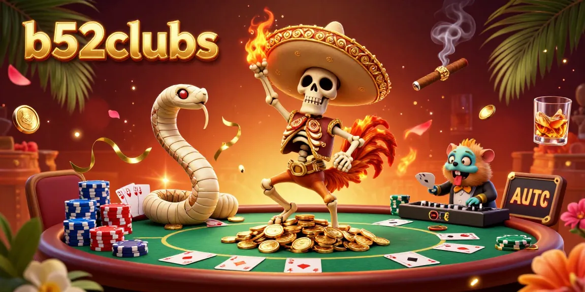 Bets come alive with b52clubs as a mariachi rooster dances on golden coins amid gambling action.