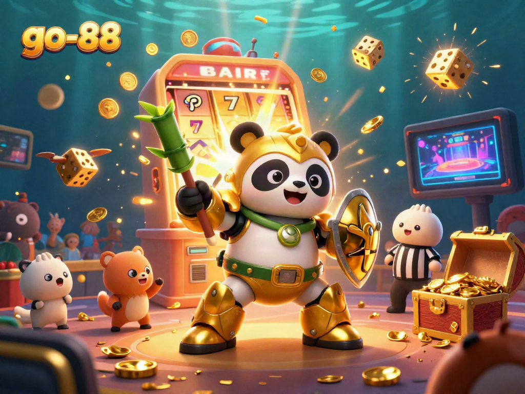 Experience the thrill of go-88's unique casino gaming with an explosive jackpot scene filled with vibrant characters and festive elements.