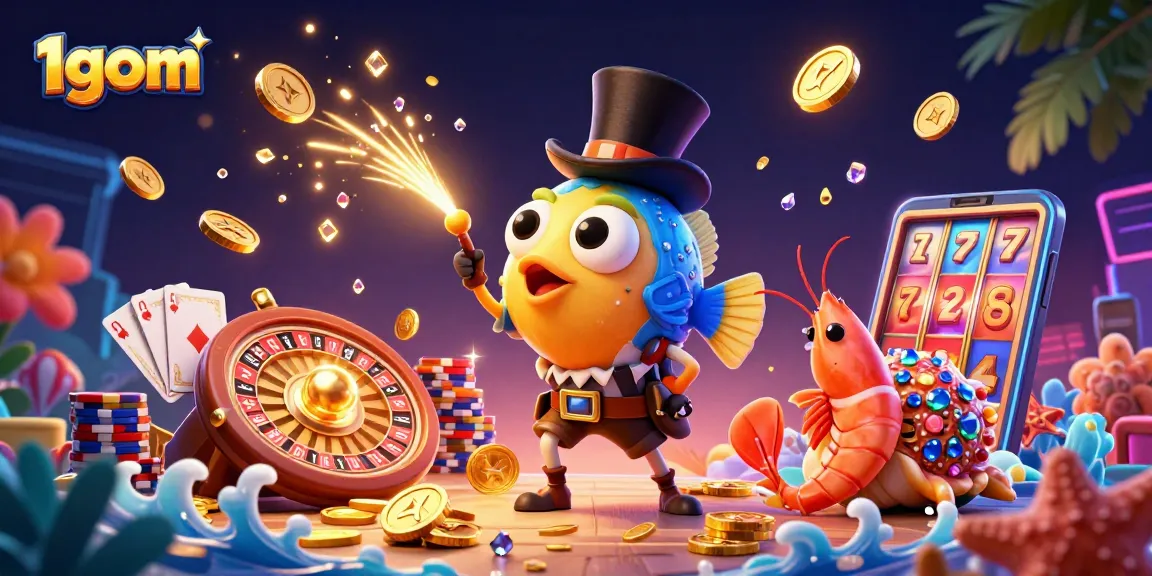 Engage with 1gom's thrilling casino world featuring vibrant deep-sea creatures and dynamic game elements.