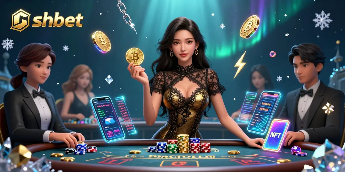 Experience high-stakes gaming with shbet at an exclusive baccarat table, featuring luxurious details and crypto elements.
