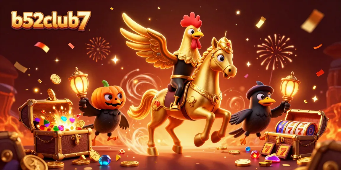 Engage with b52club7 at the casino, featuring a golden rooster and spectacular gaming elements.