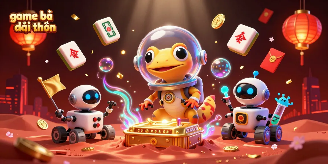 Experience thrilling game bài đổi thưởng with vibrant Martian gecko illustration at a golden casino.