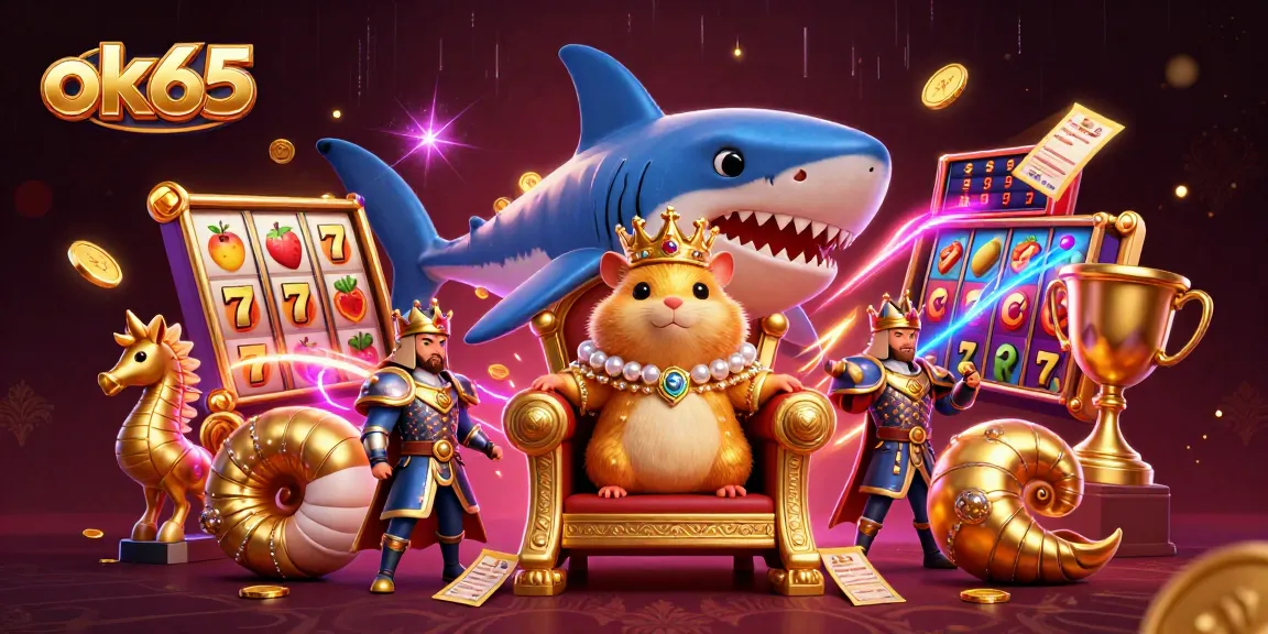 Spin to win big with ok65's captivating slots featuring a golden hamster king and dynamic game elements.