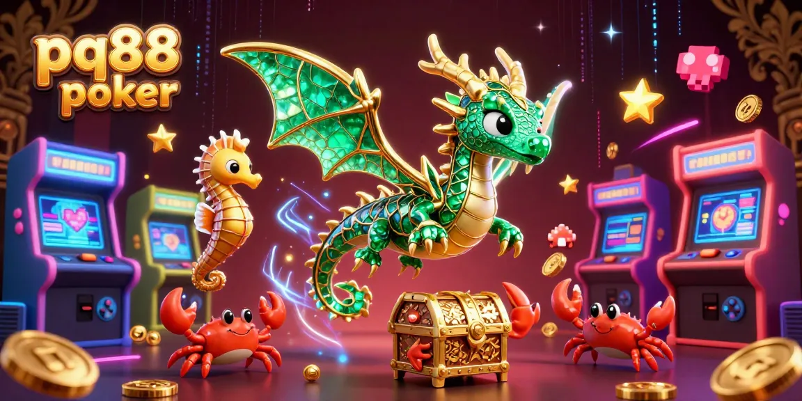Experience exciting gameplay at pq88 poker with vibrant 3D sea dragon characters and casino elements.