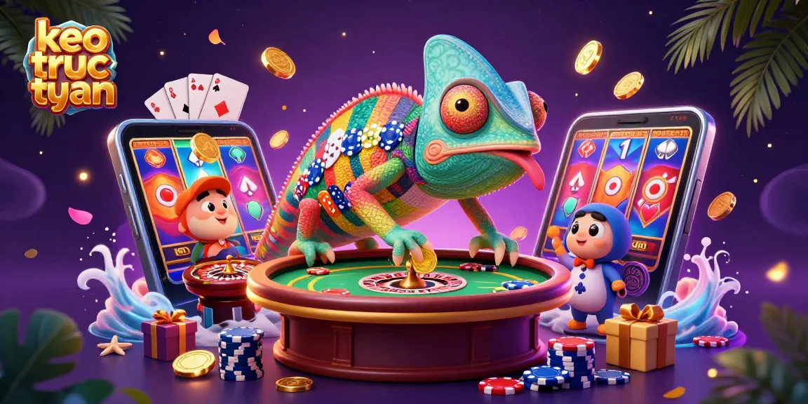 Experience excitement with keo truc tuyen as you interact with a lively casino scene featuring vibrant slots and poker elements.