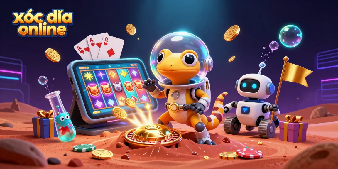 Experience xóc đĩa online gambling excitement with vibrant 3D characters amidst a golden casino.