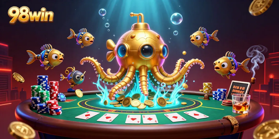 Win exciting games and jackpots at 98win, featuring dynamic poker action and vibrant casino-themed graphics.