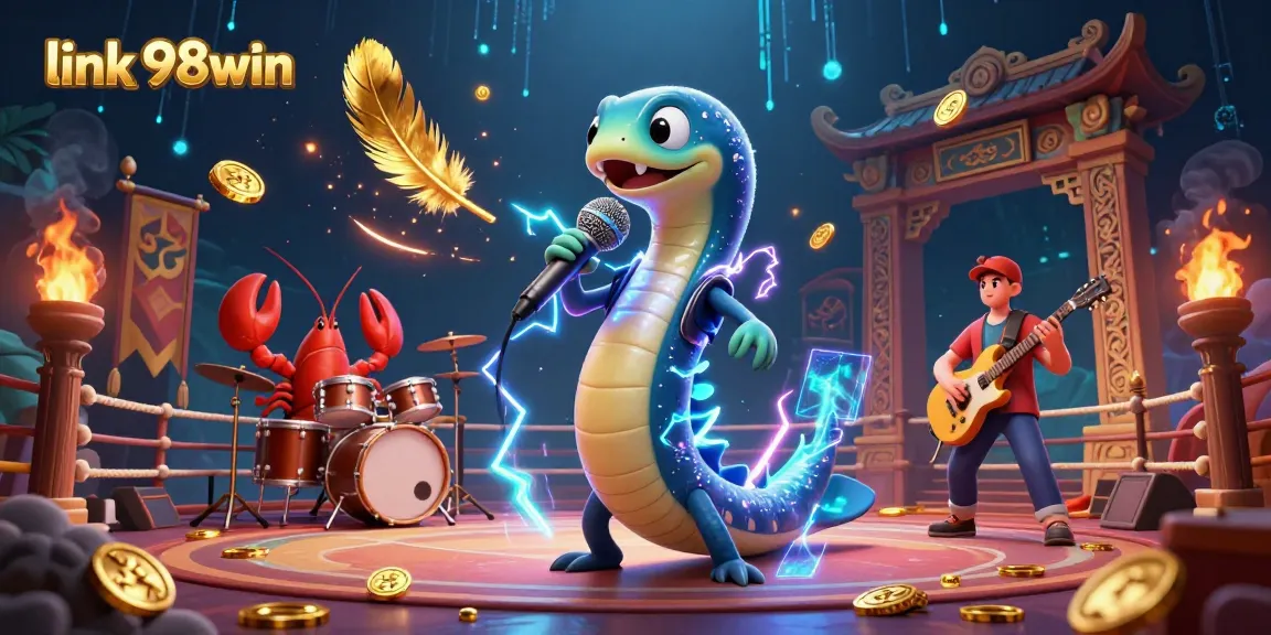 Experience excitement with link 98win in this vibrant underwater casino scene featuring a DJ eel, lobster drummer, and seahorse guitarist.