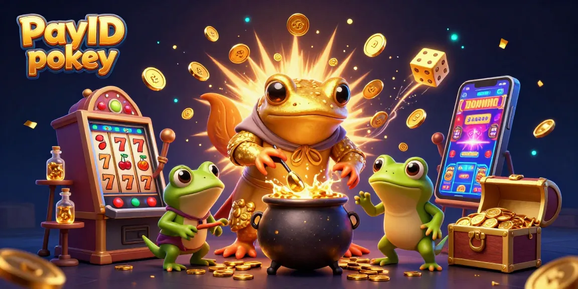 Engage with PayID pokies through a vibrant 3D scene showcasing characters and a jackpot.