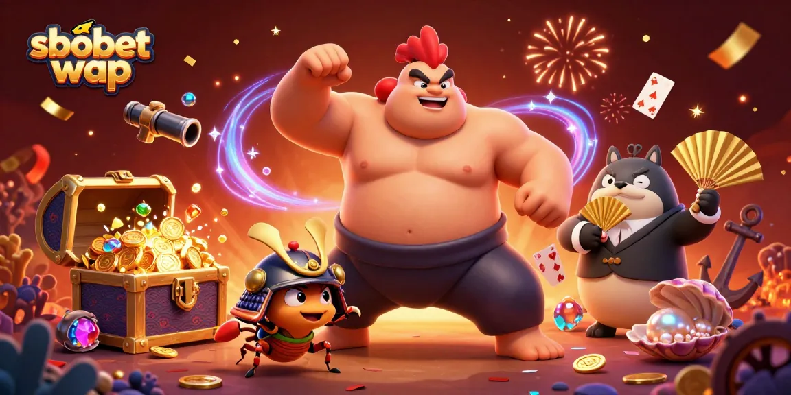 Experience sbobet wap betting excitement with a vibrant 3D illustration of casino characters.