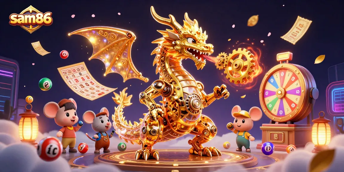 Experience the thrill of sam86 with a vibrant dragon and exciting lottery elements in this dynamic casino scene.