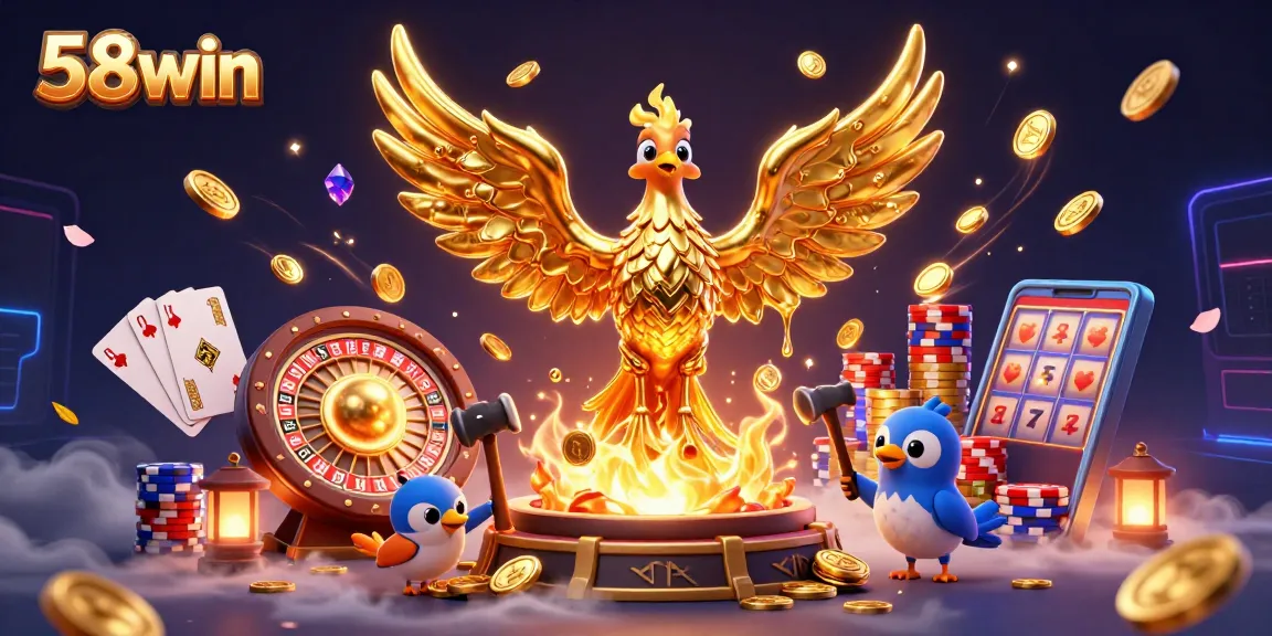 Experience exciting wins at 58win with vivid golden coins and a dynamic casino atmosphere.