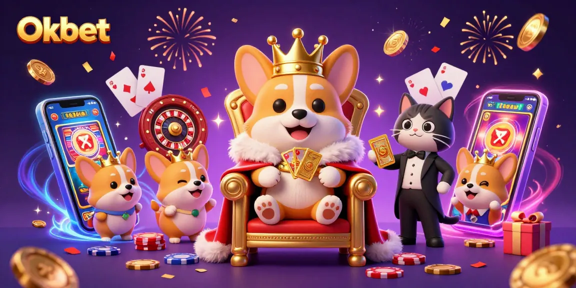 Oxbet brings excitement with animated royal corgi amid casino games, colorful slots, and winning vibes!