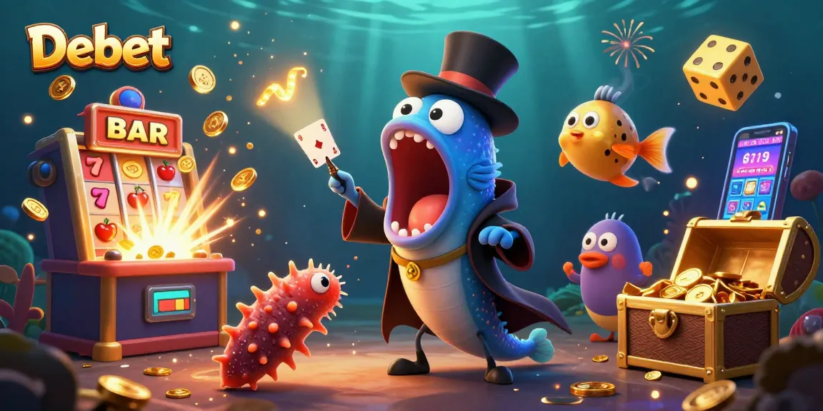 Engage with Debet in a vibrant underwater casino world showcasing colorful illustrations.