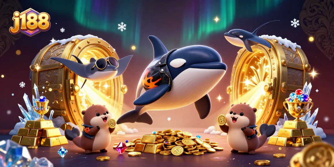 Watch j188's orca and sea otters celebrate big wins with treasure and action in a lively casino scene.