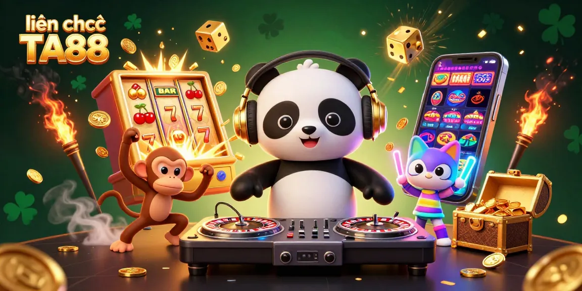 Experience luck and excitement at liên hệ TA88 with vibrant 3D casino scene featuring a DJ panda and dynamic characters.